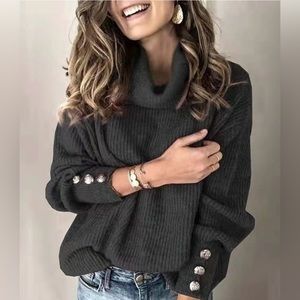 Black turtleneck sweater with buttons NWOT Medium (fits small)